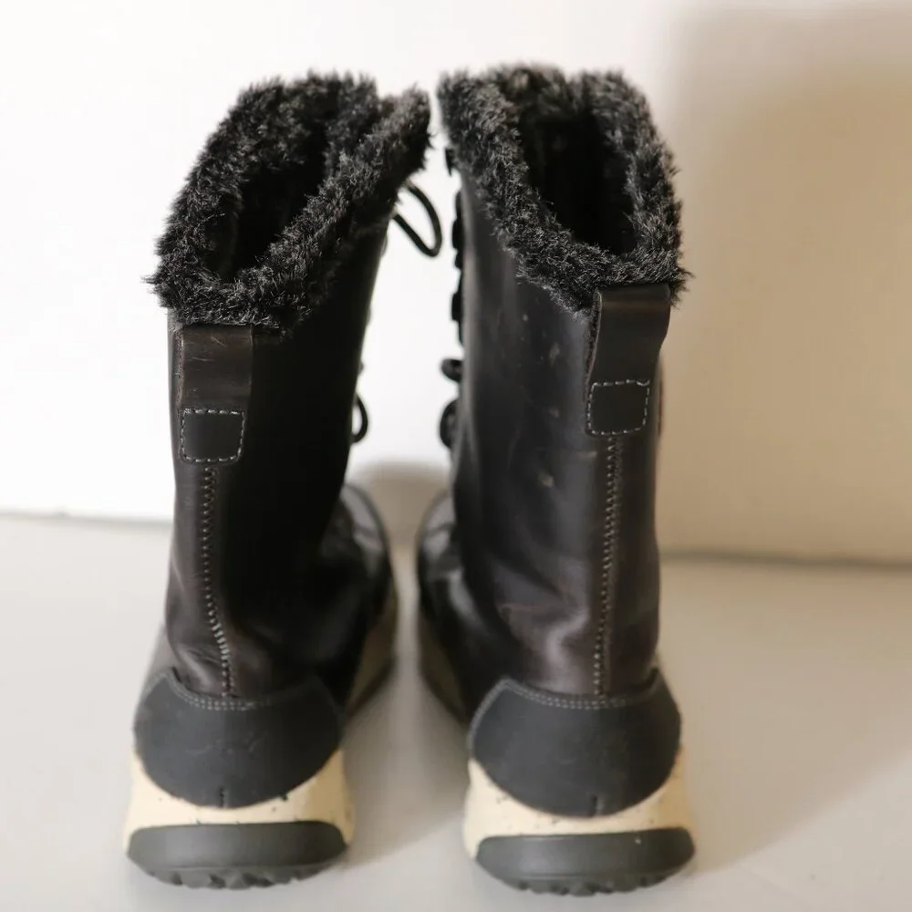 Chaco Borealis Tall Waterproof Lace Up Boot Womens 6.5 Black‎ Mink Faux Fur Snow